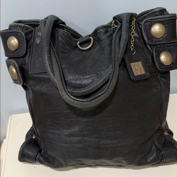 Cynthia Rowley Cecillia Leather Tote black Bag vintage purse - Picture 1 of 16